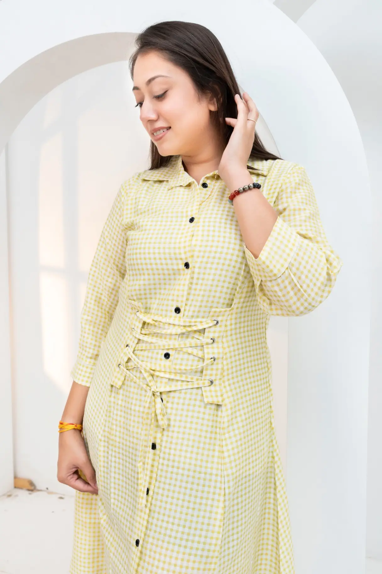 Citrus Sorbet Gingham Checked Midi Dress view 2