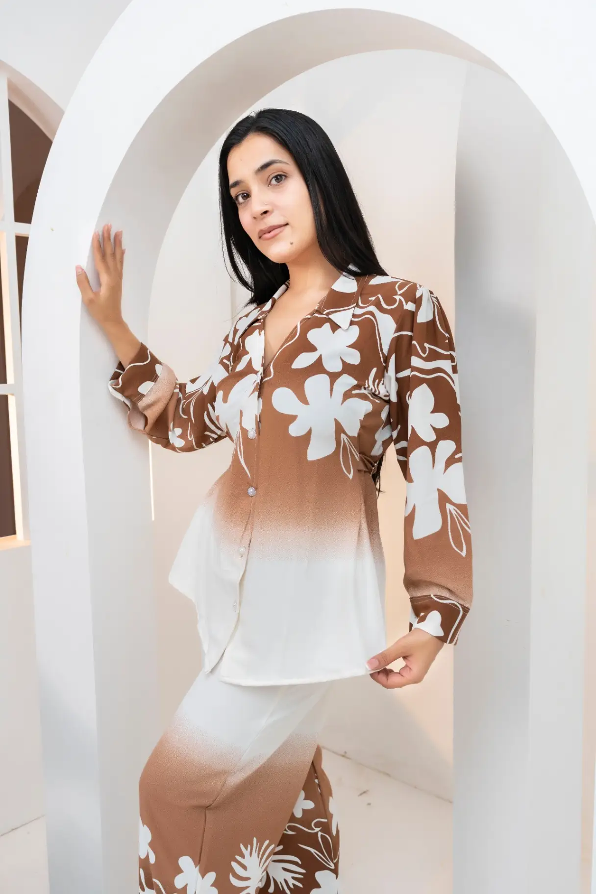 Cacao Ombre Abstract Floral Co-ord Set view 2