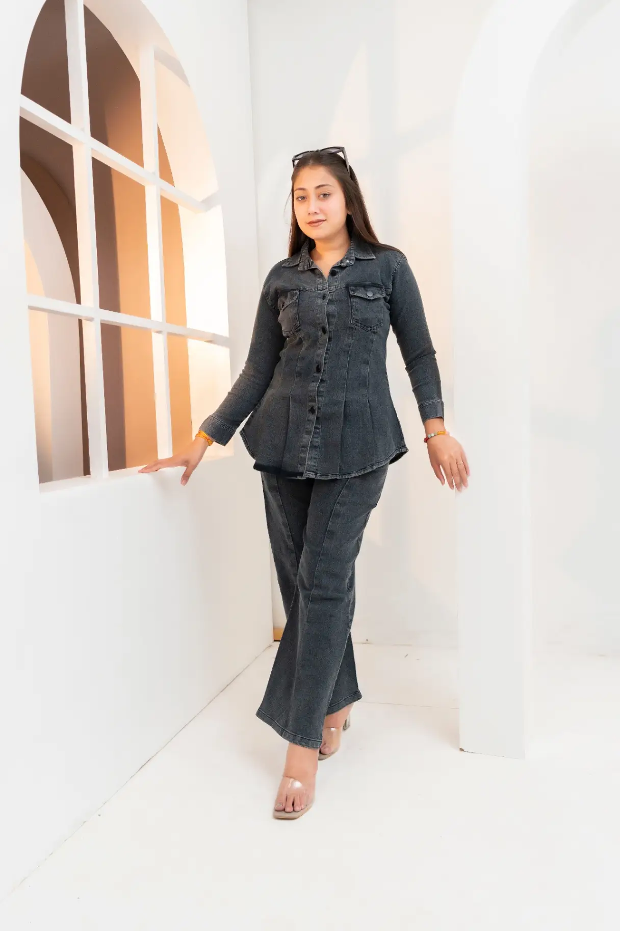 Midnight Charcoal Washed Denim Peplum Co-Ord Set
