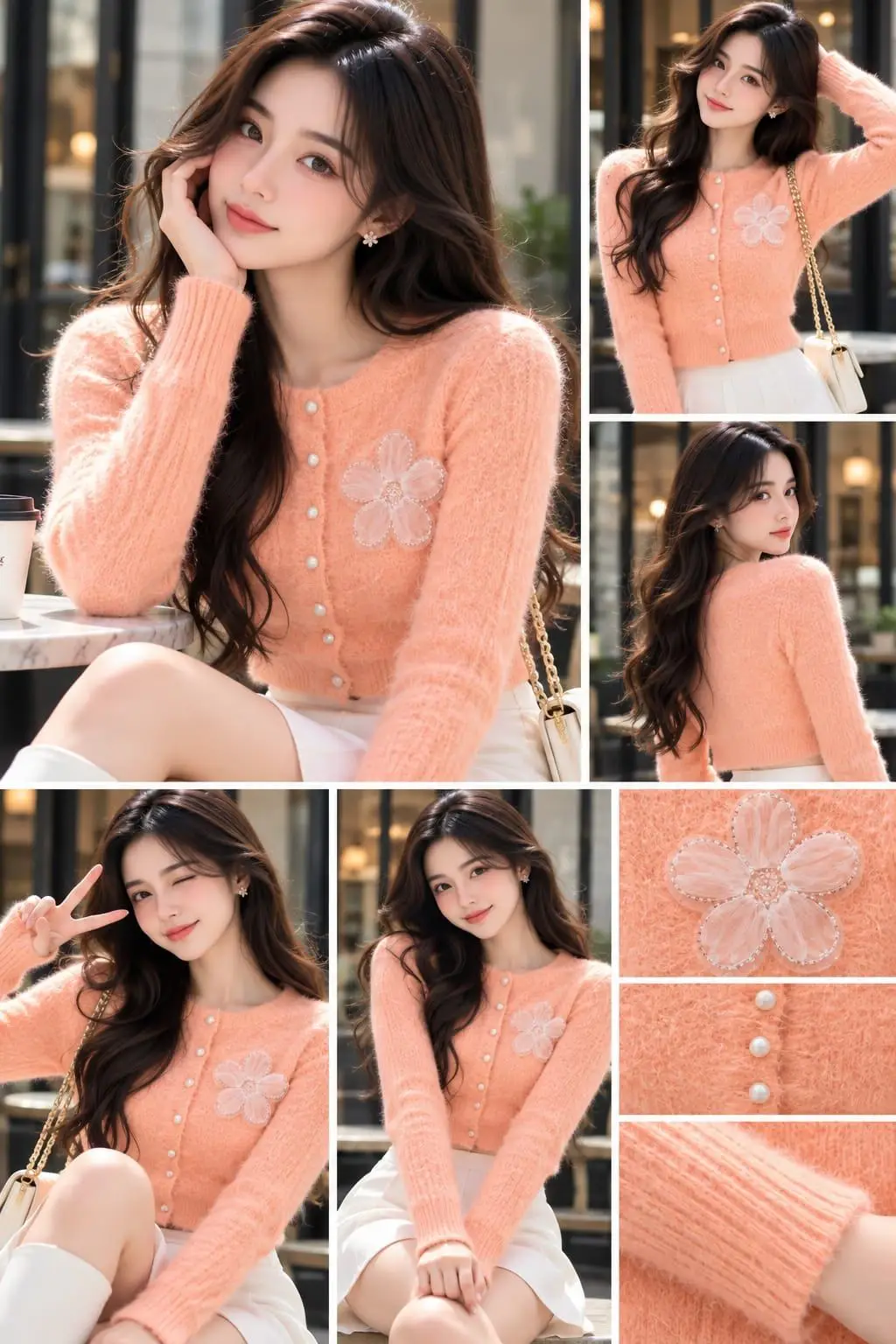 Sweet Coral 3D Floral Accent Knit Top