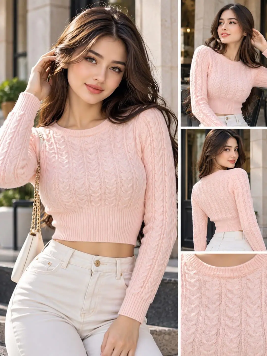 Soft Blossom Tight-Weave Cable Knit Crop Top