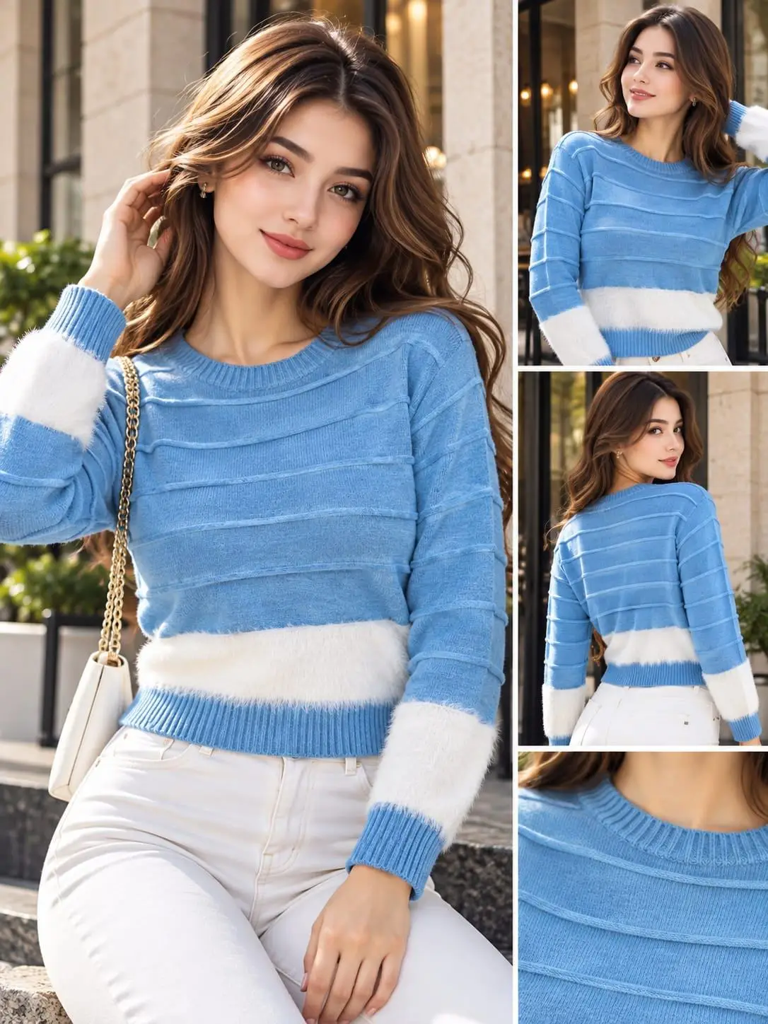 Cornflower Horizon Textured Crop Crewneck