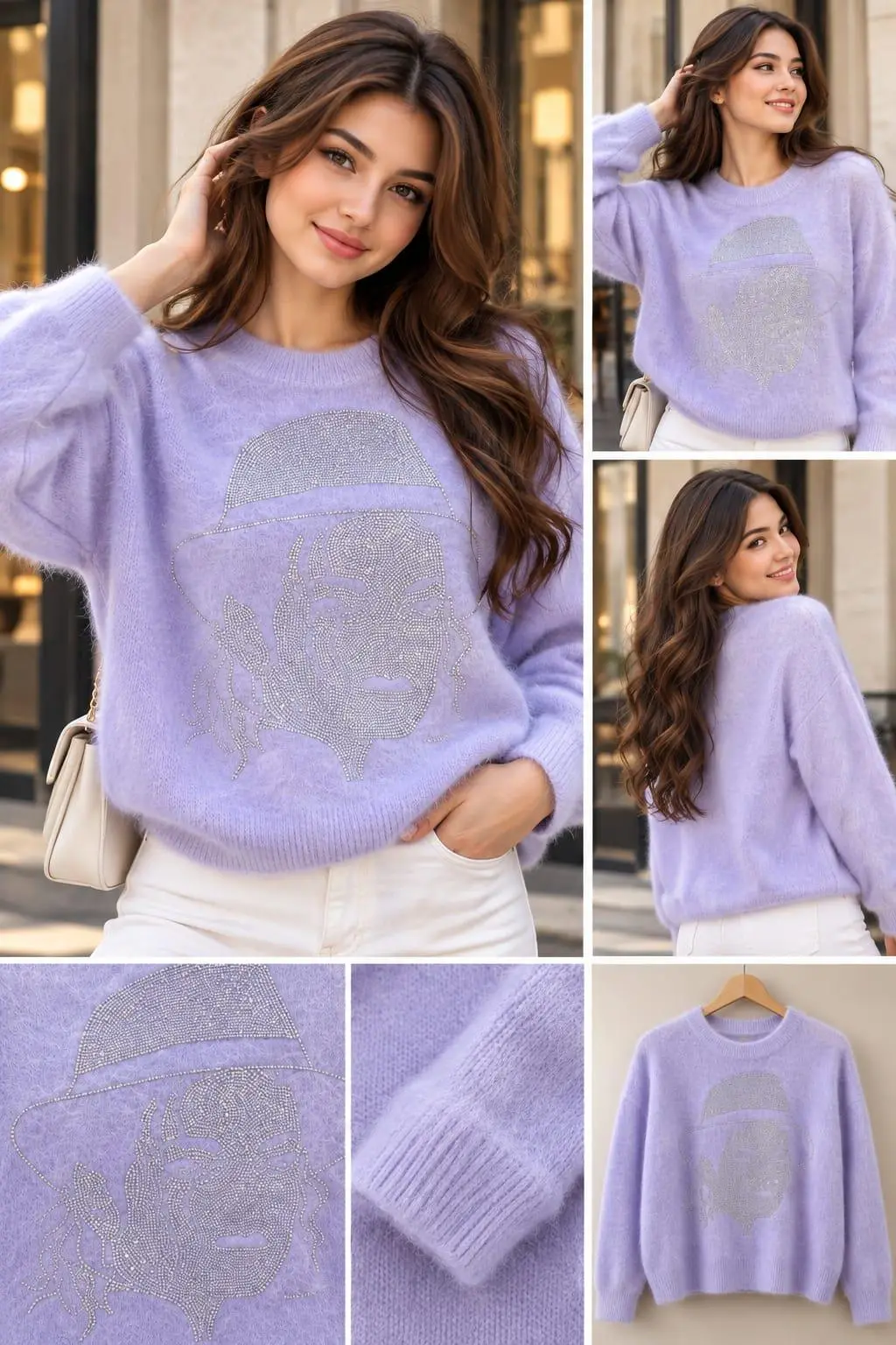 Orchid Haze Rhinestone Fedora Silhouette Pullover Top