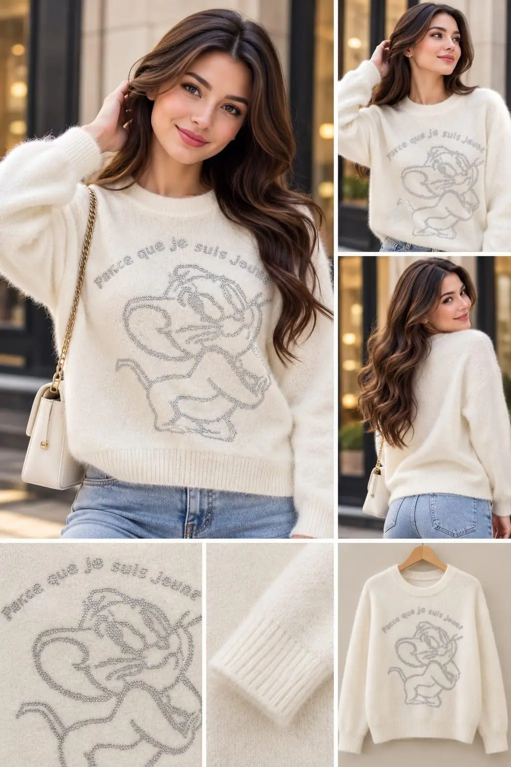 Vanilla Bean Cartoon Rhinestone Mock-Crewneck