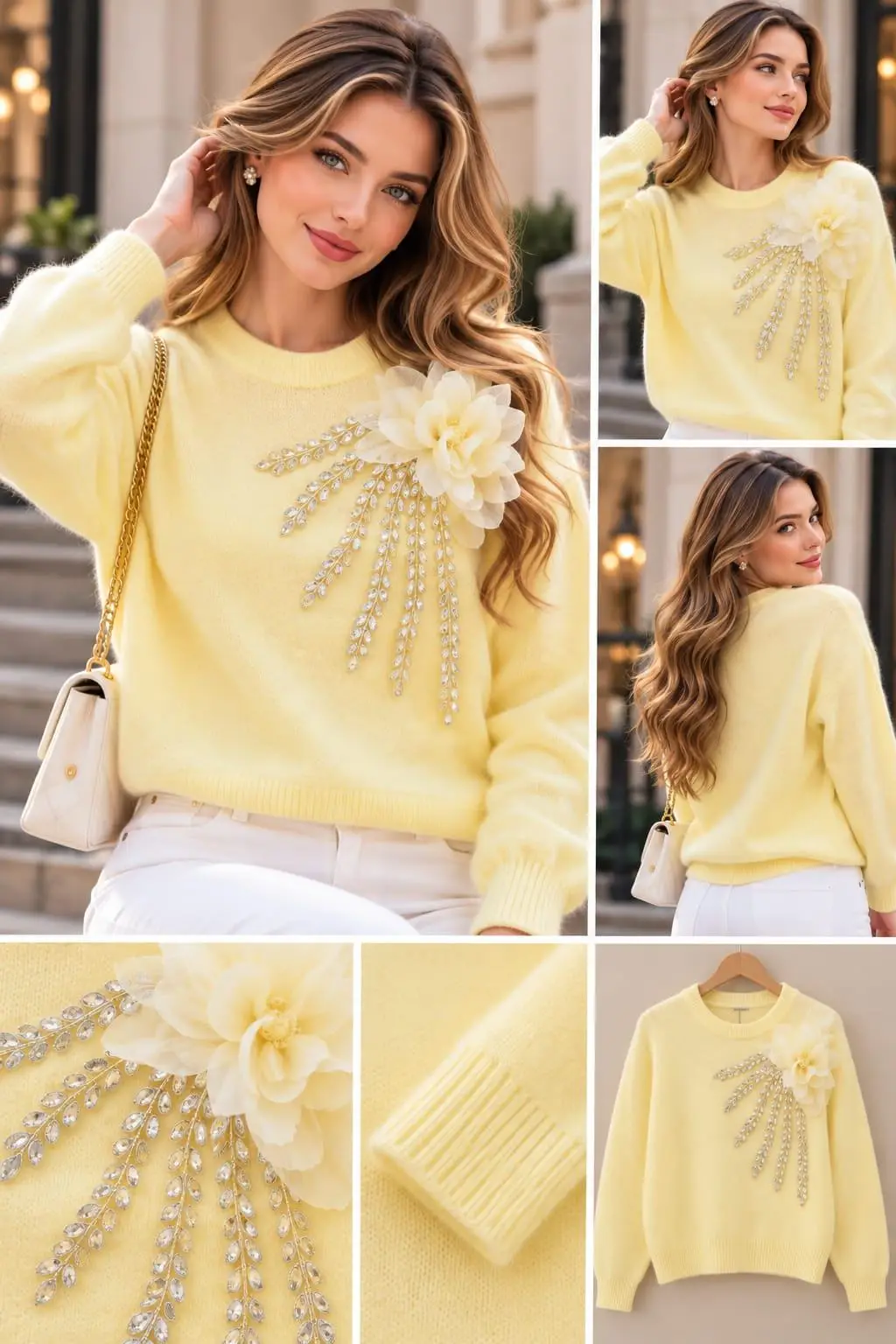 Lemon Sorbet 3D Organza Bloom Knit Sweater Top