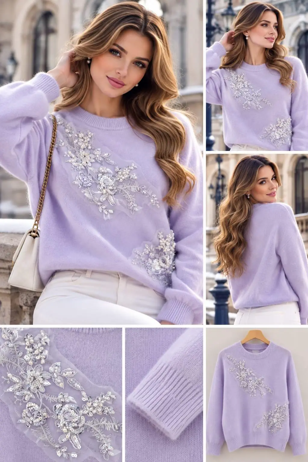 Orchid Haze Diagonal Blossom Sequin Pullover