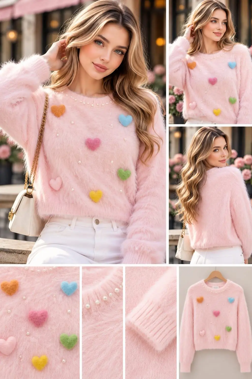 Sweetheart Sorbet Pastel Heart Fuzzy Sweater Top