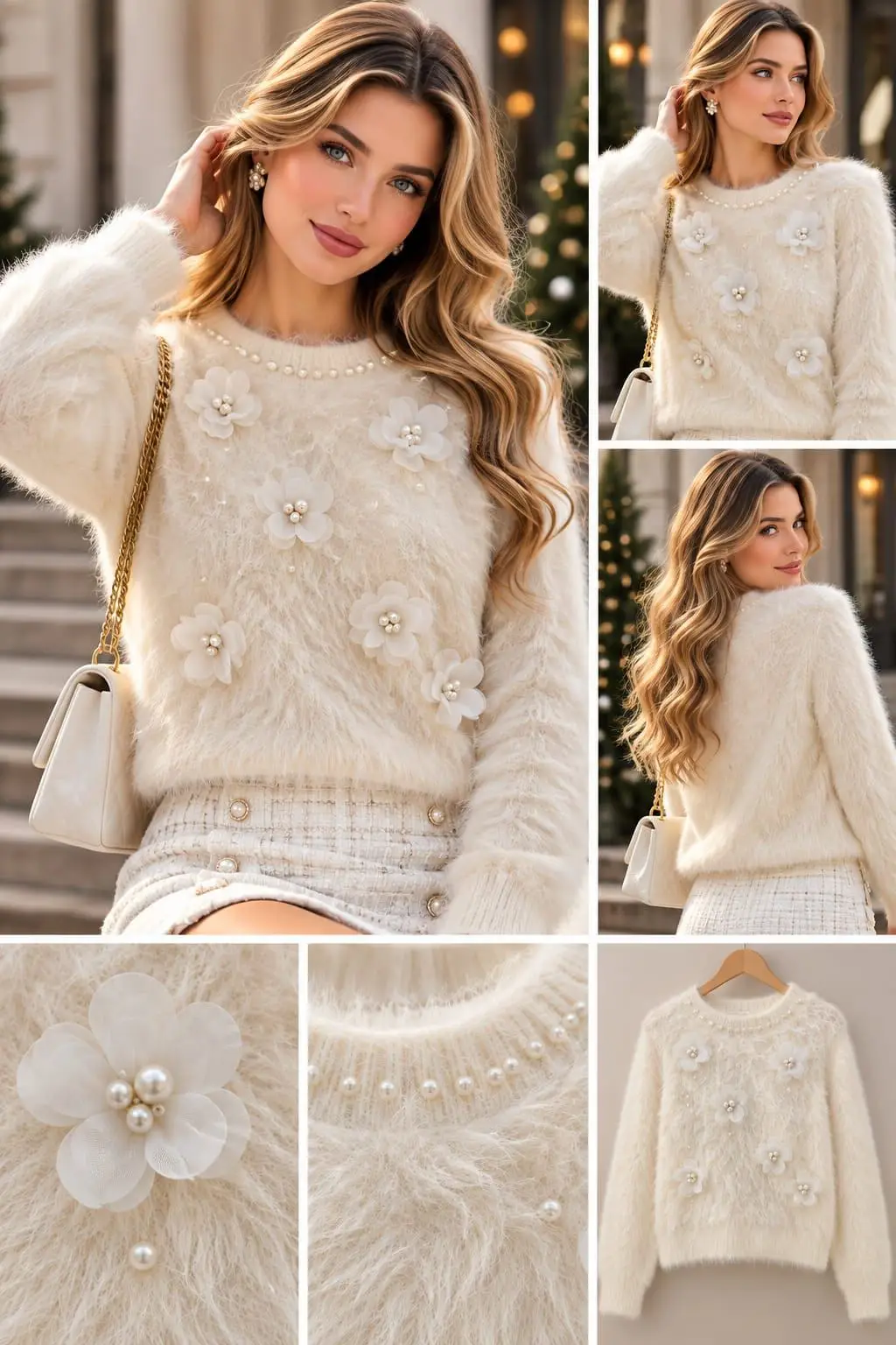 Winter Jasmine 3D Organza Flower Plush Pullover Top