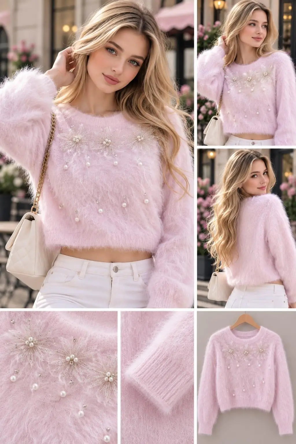 Orchid Blush Crystal Starburst Drop-Pearl Sweater Top