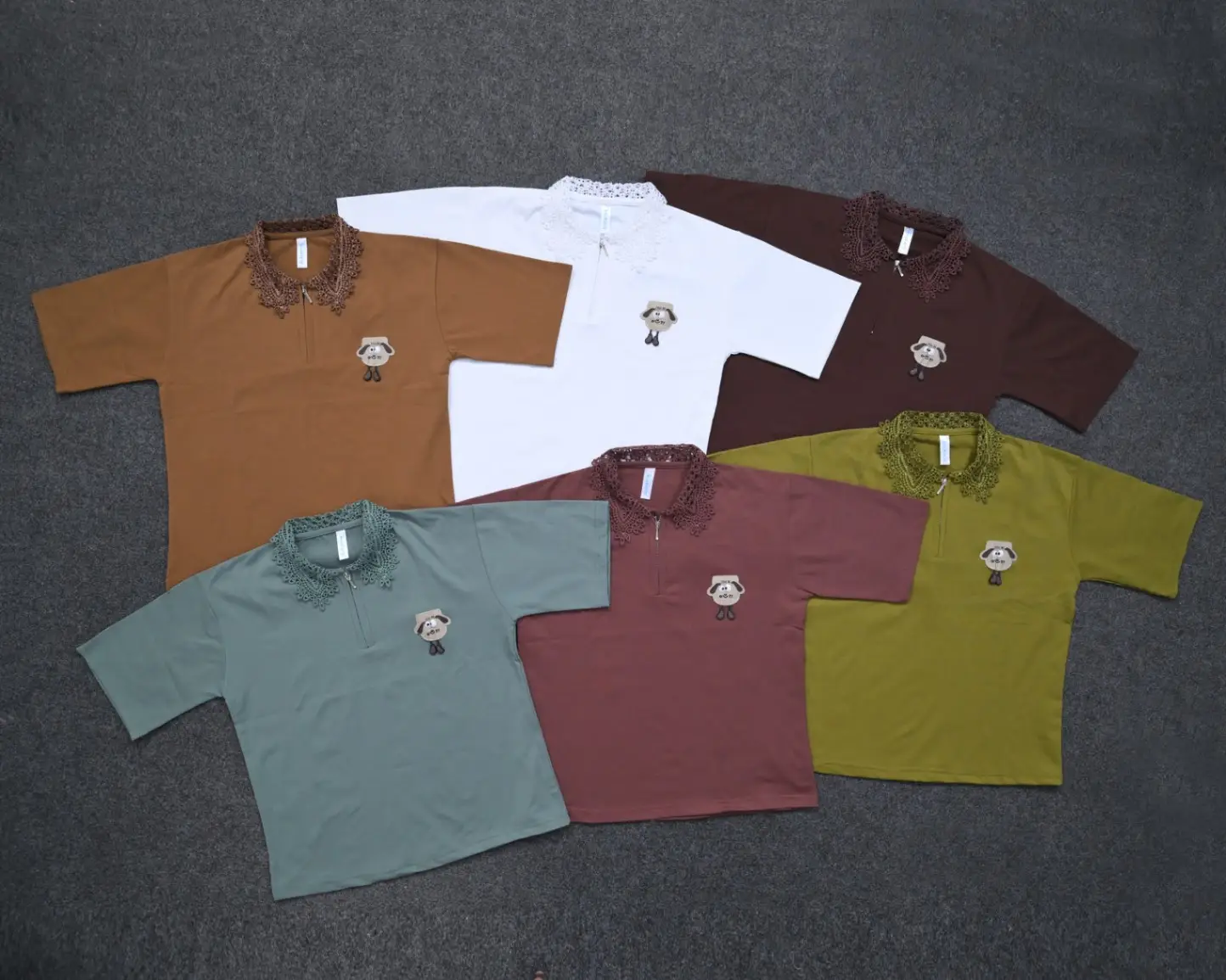 Retro Meadow Crochet-Collar Quarter-Zip Polo