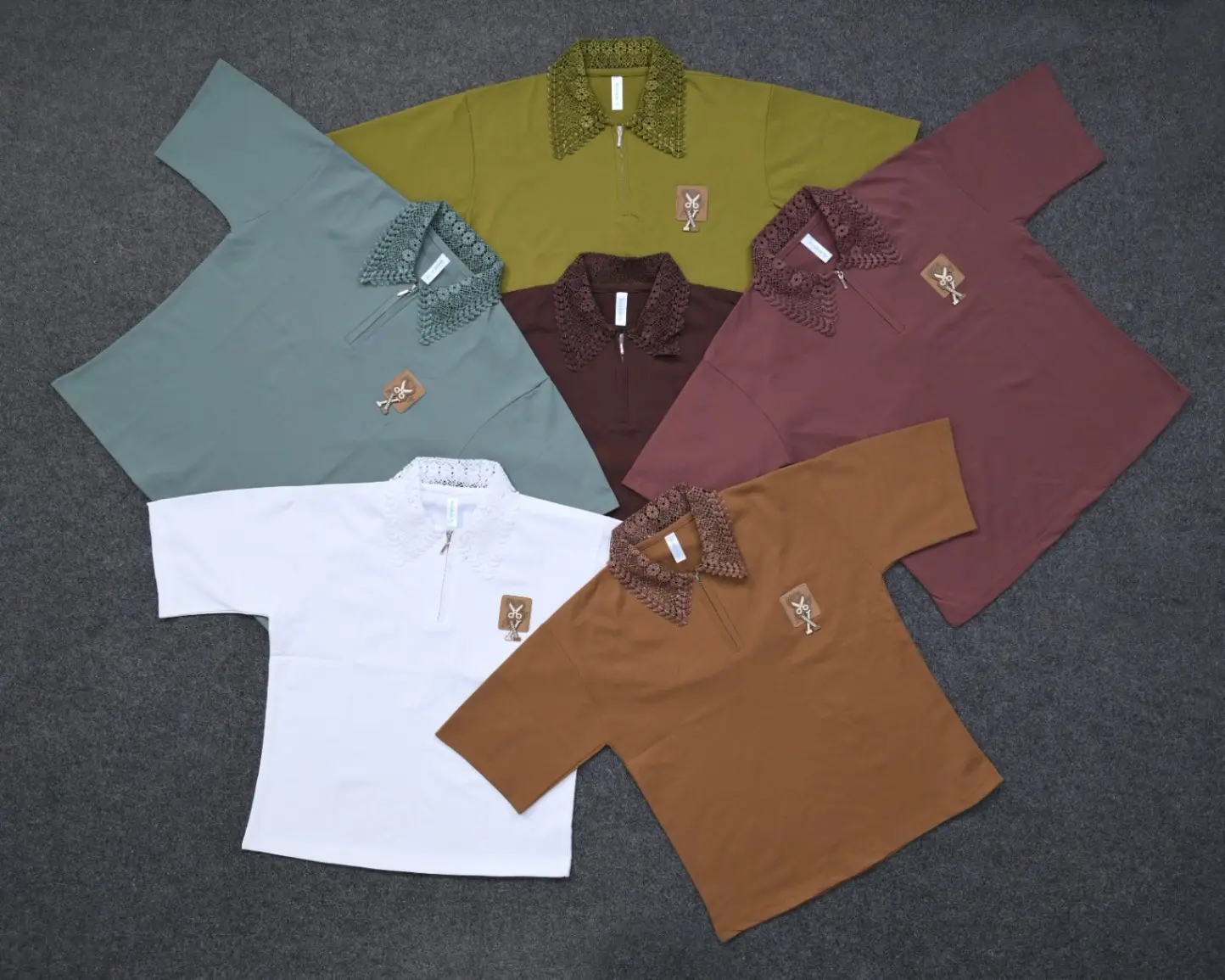 Retro Meadow Crochet-Collar Quarter-Zip Polo view 2