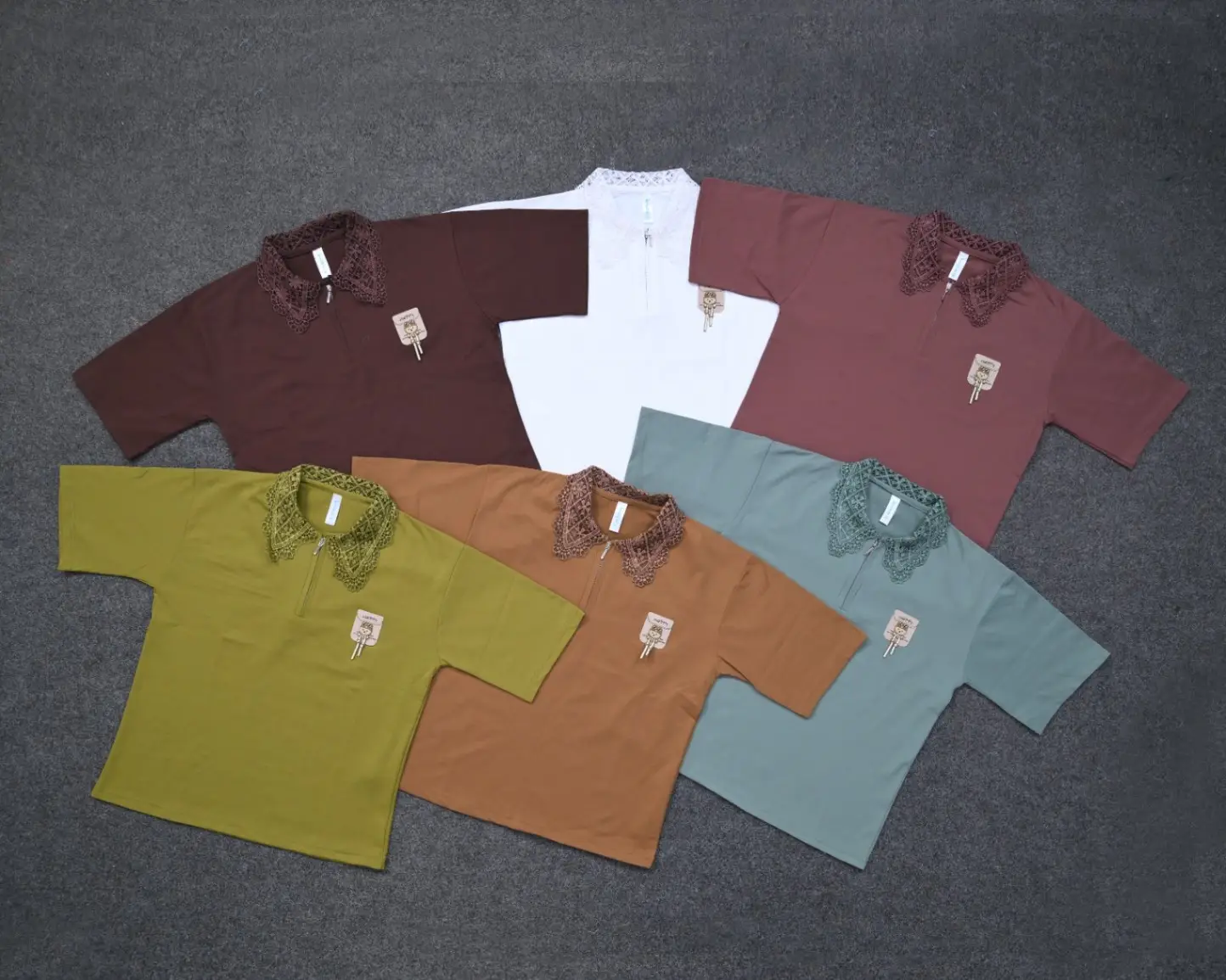 Retro Meadow Crochet-Collar Quarter-Zip Polo view 3