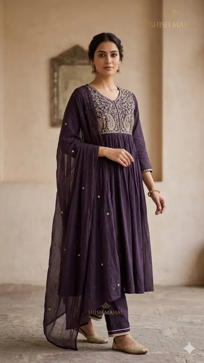 MUL COTTON KURTA PANT DUPPTA WINE COLOUR