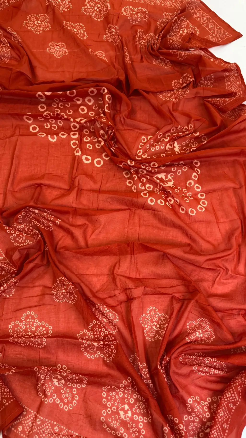 Sm1002 Rust Orange Bandhani Print Cotton Anarkali Suit Set view 2