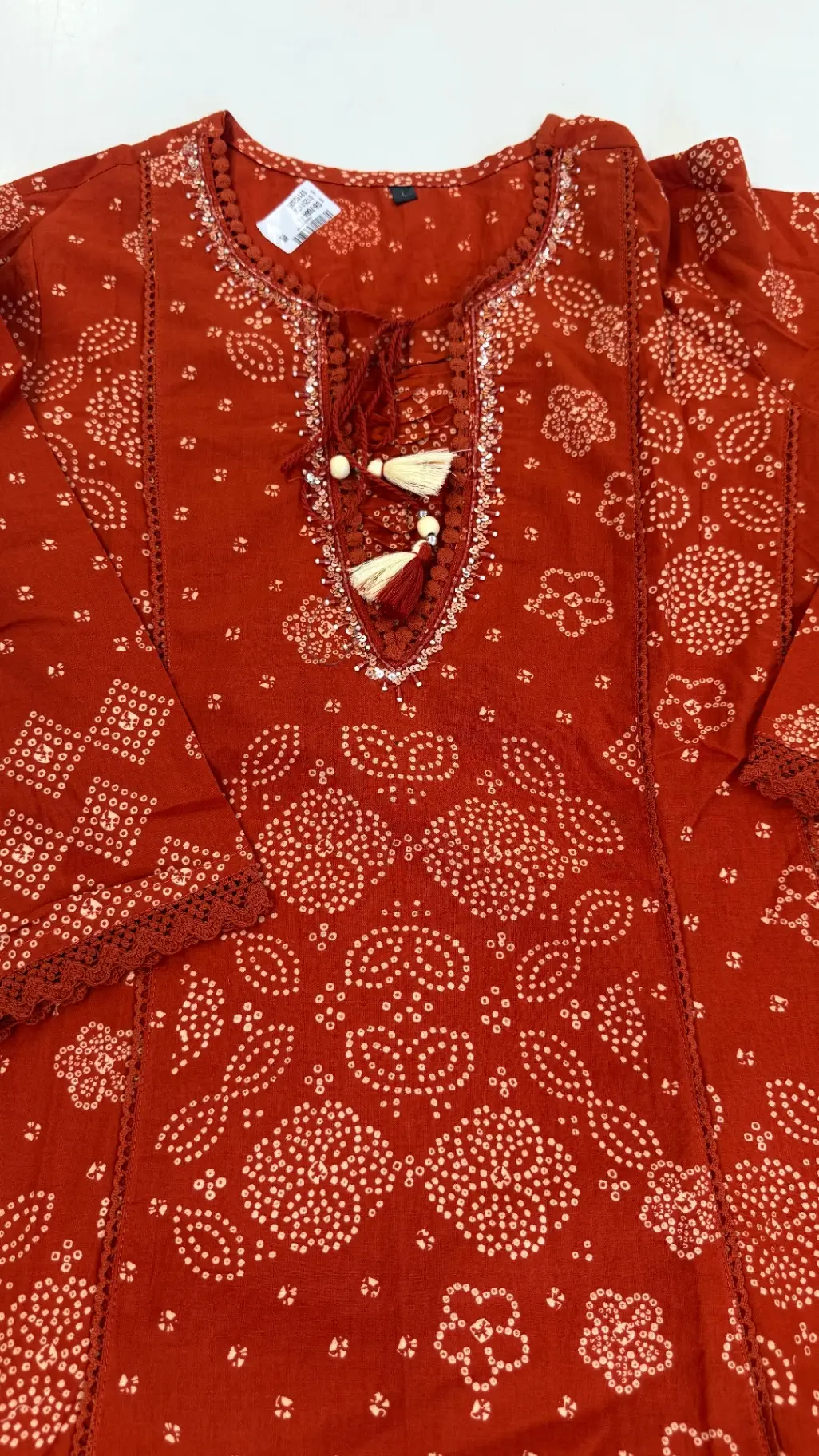 Sm1002 Rust Orange Bandhani Print Cotton Anarkali Suit Set view 5