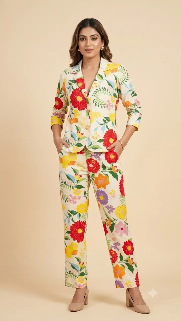 M Floral Blazer Set lurex cotton