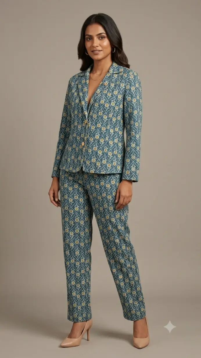 L green kantha blazer set