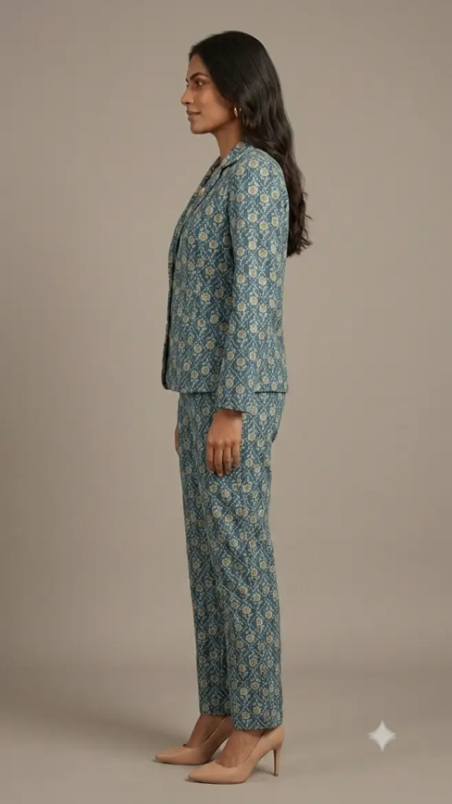 L green kantha blazer set view 2