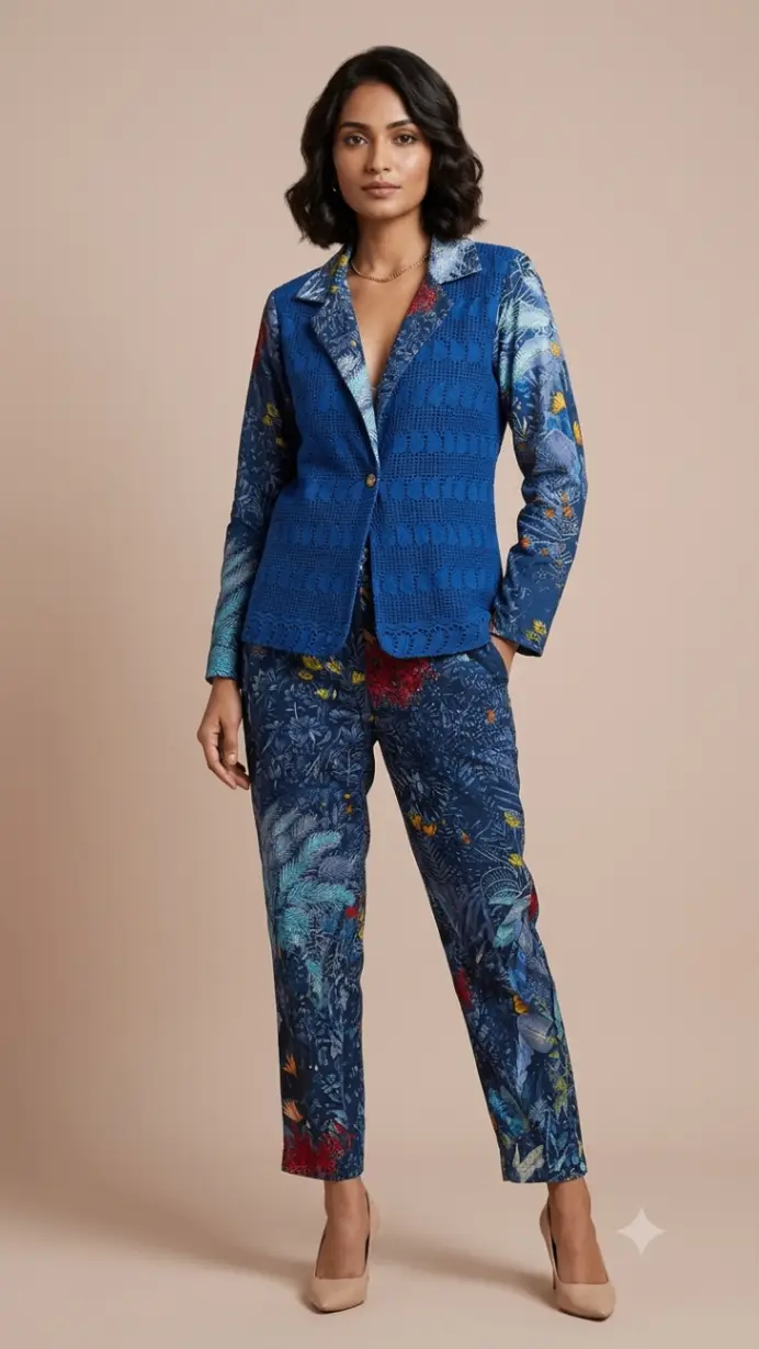L Floral Print Blazer Set