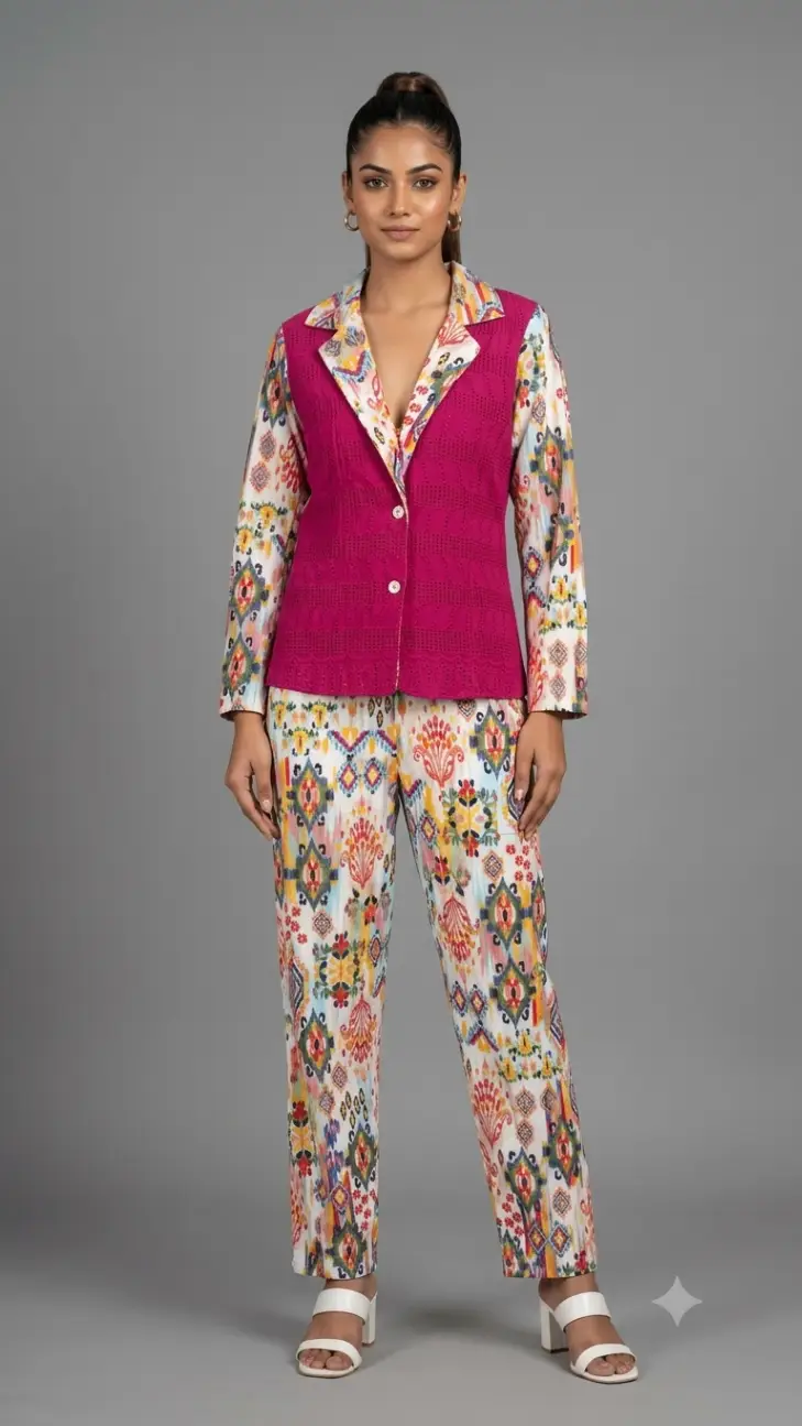 L Colorful hot pink Blazer Set