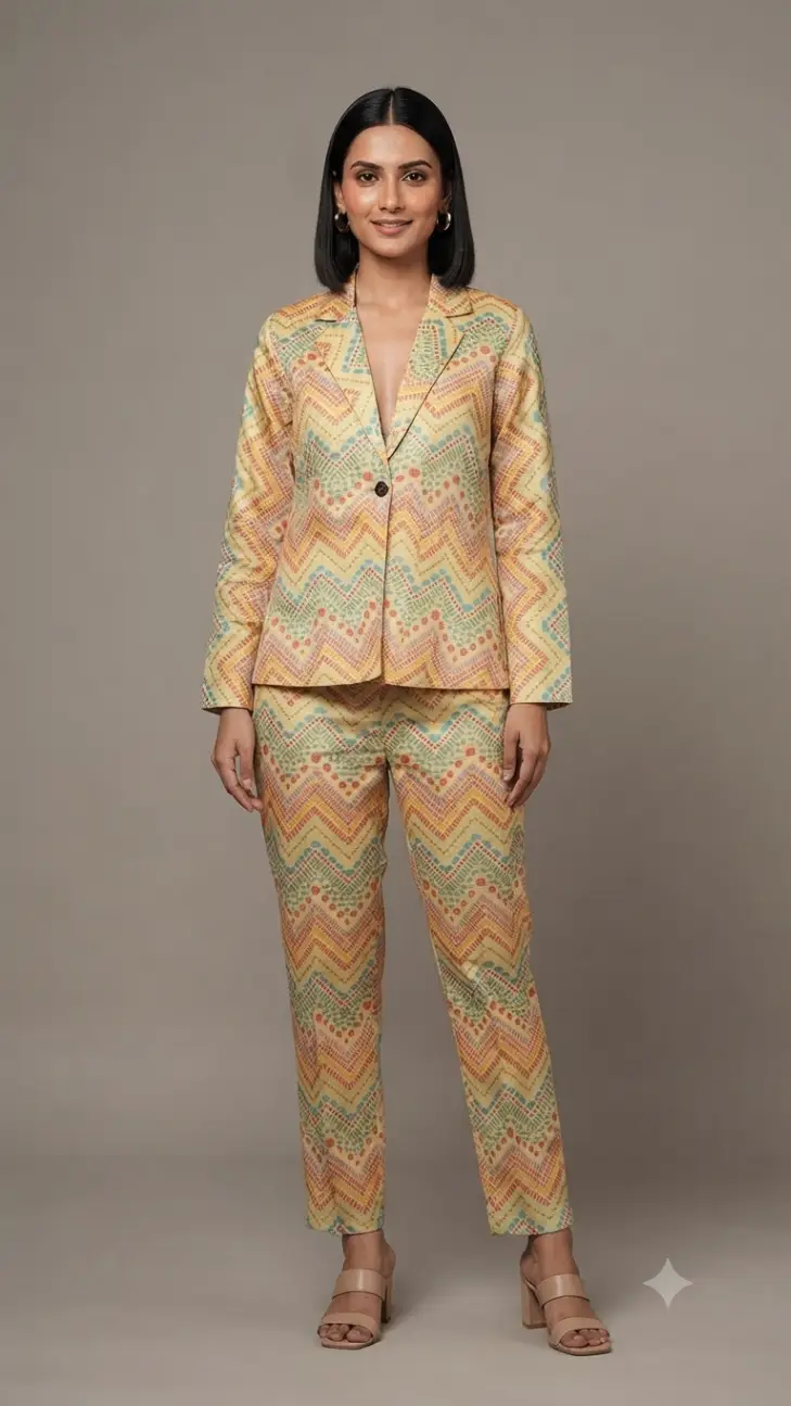 Silk gold blaze Floral Blazer Set