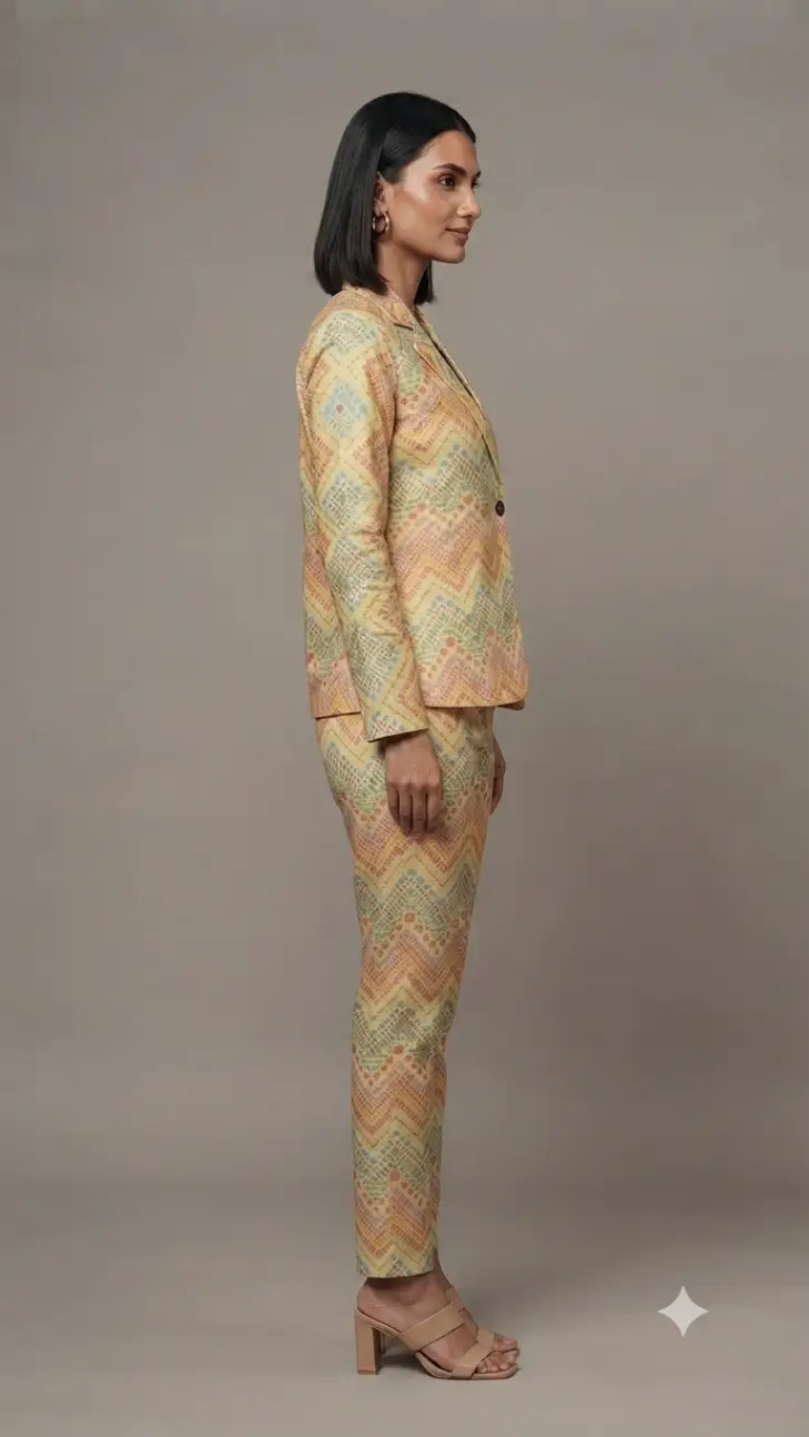 Silk gold blaze Floral Blazer Set view 2