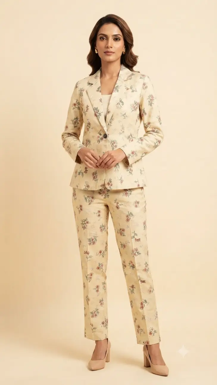 L Floral cotton Printed Blazer Set