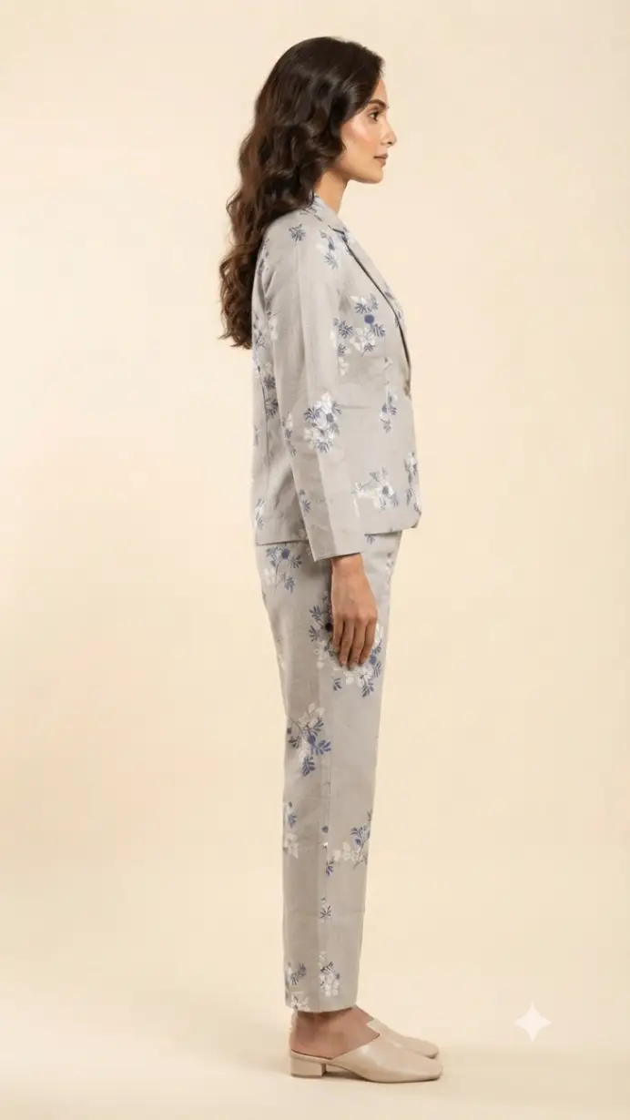 L Floral cotton grey Blazer Set view 2