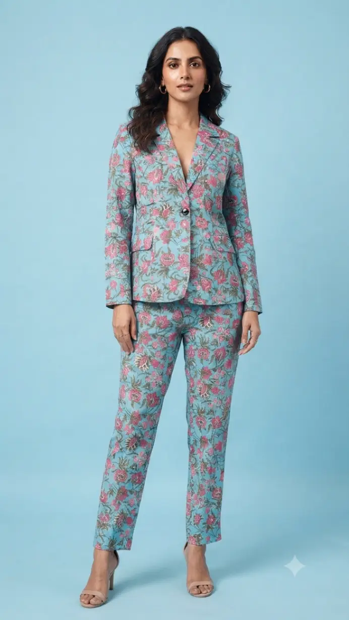 Xl Sky Blue Floral Blazer Set