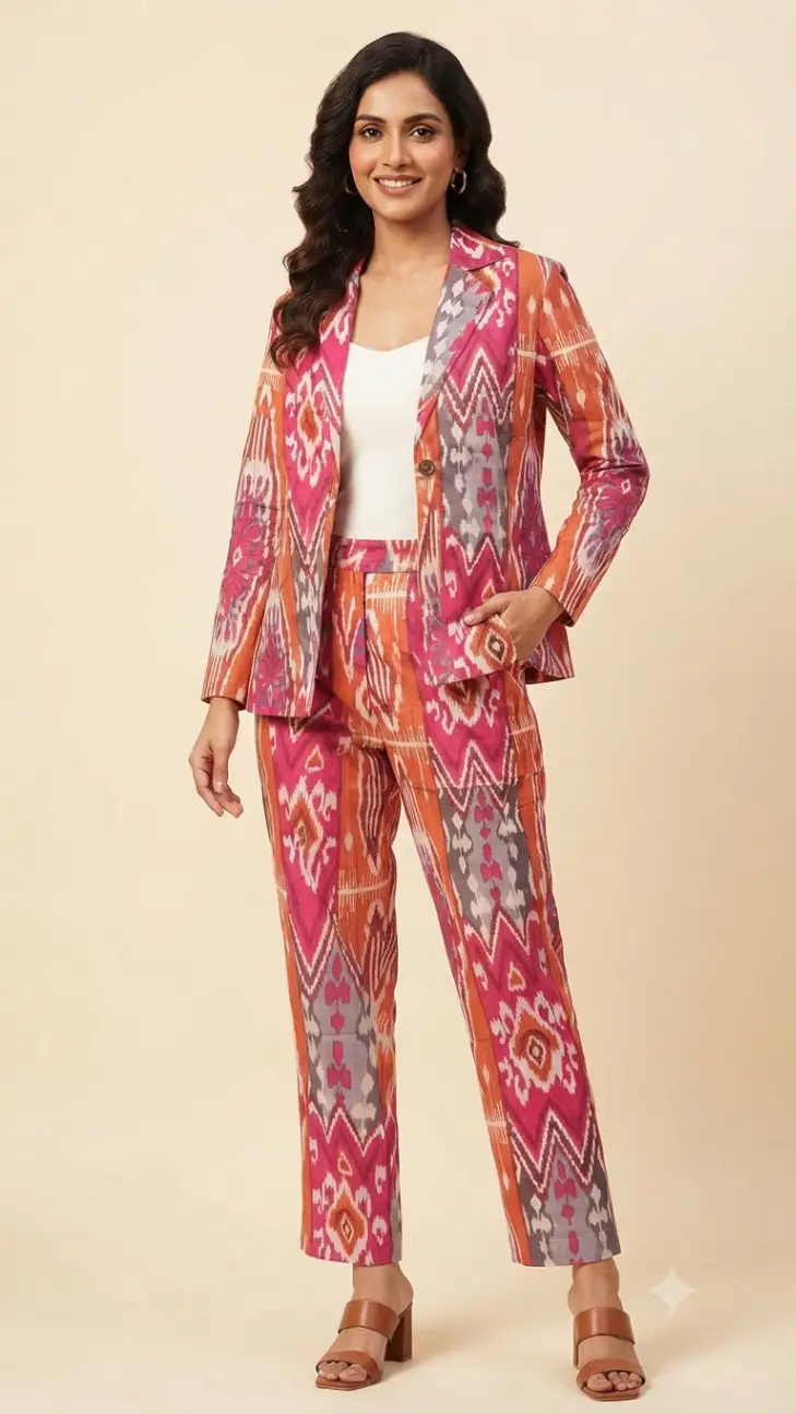 XXL cotton rust wine Colorful Blazer Set