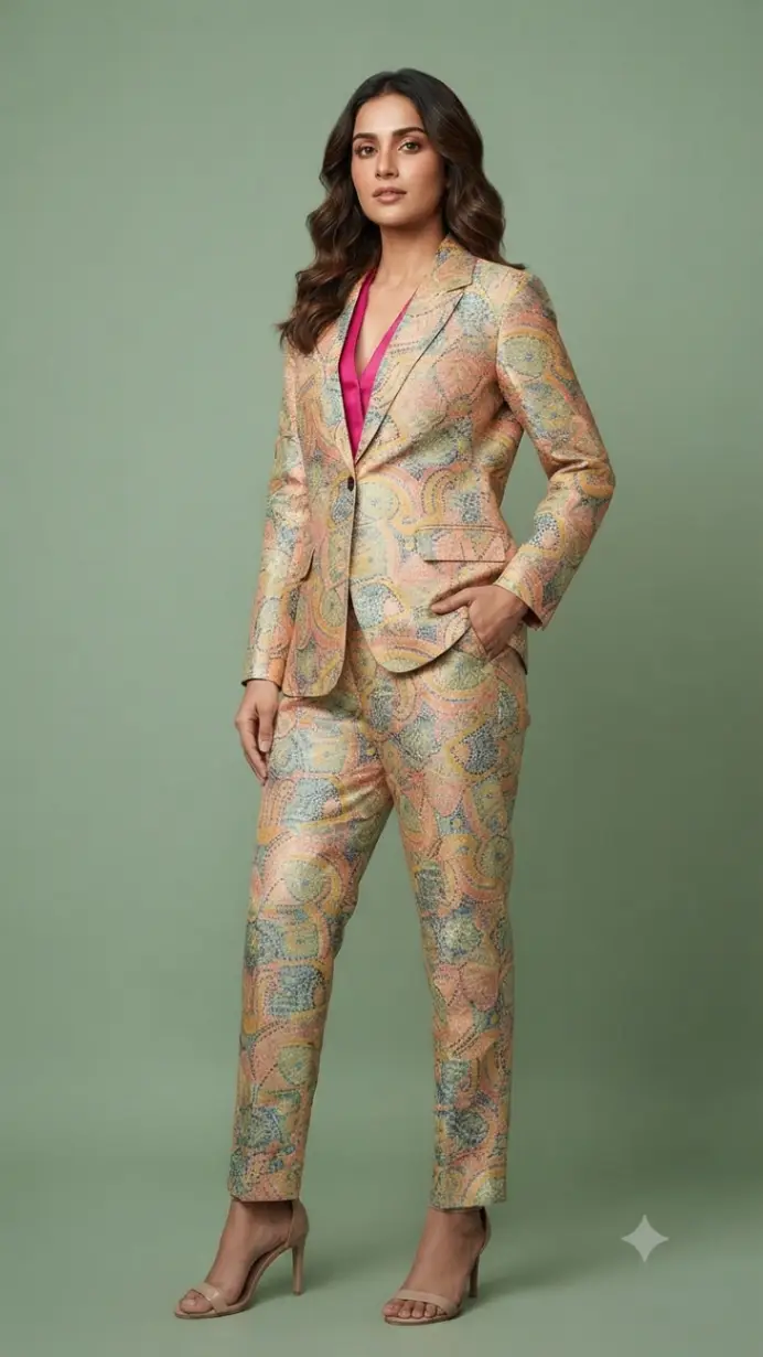 XXL silk blaze y Patterned Blazer Set
