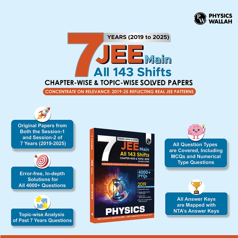 Physics Wallah PW JEE Main 7 Years (2019 - 2025) Physics Previous Years Solved Papers Chapterwise and Topicwise PYQs For JEE Main 2026 Exams | 9789368978213 view 2