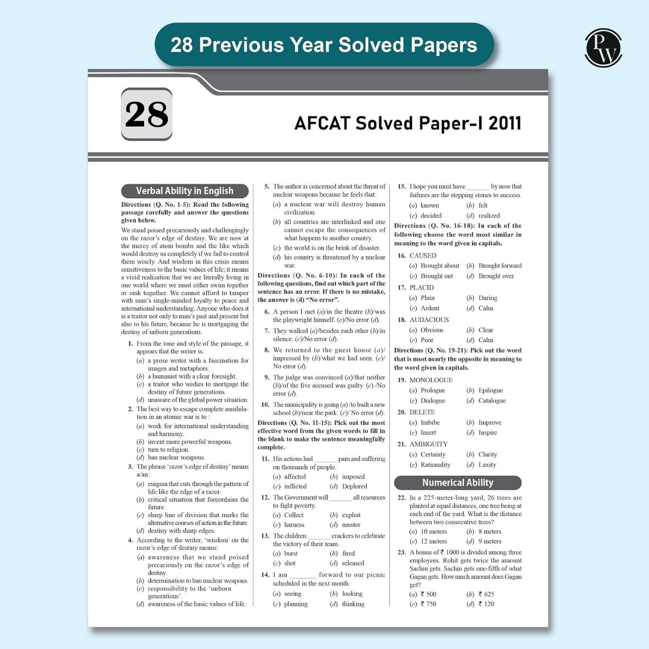 AFCAT 28 Previous Years Solved Papers view 3