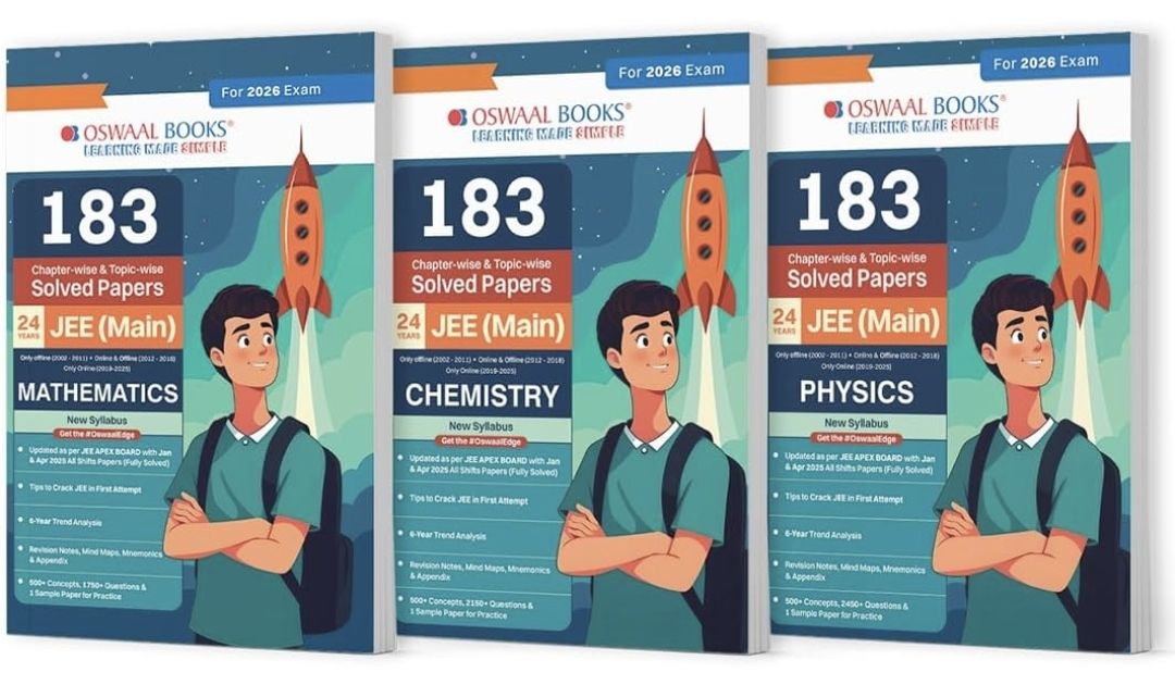 Oswaal 183 Chapter-wise & Topic-wise Solved Papers JEE (Main) | Online (2012-2025) & Offline (2002-2018) | Physics, Chemistry & Mathematics (Set of 3 Books) | For 2026 Exam I 9789367472774 I 9789367471524