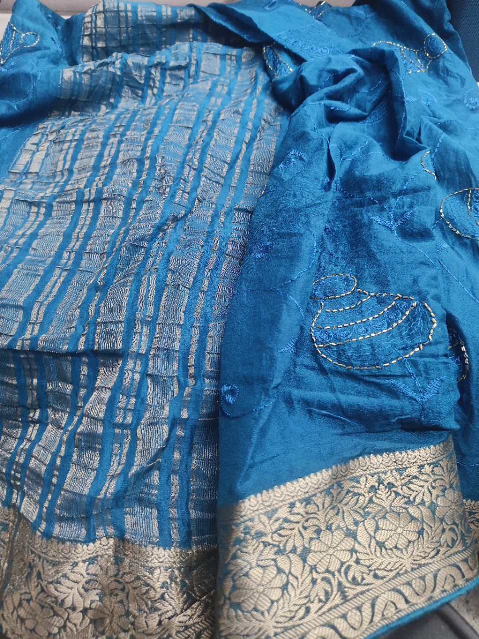 Embroidered Blue Saree view 2