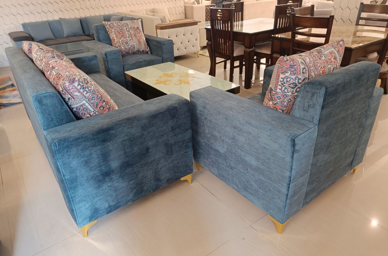 Adriana 5-Seater Velvet Sofa Set with Designer Centre Table view 2