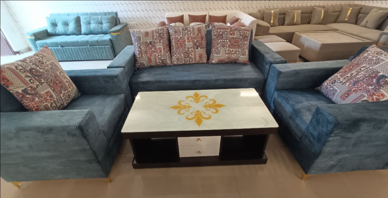 Adriana 5-Seater Velvet Sofa Set with Designer Centre Table view 3