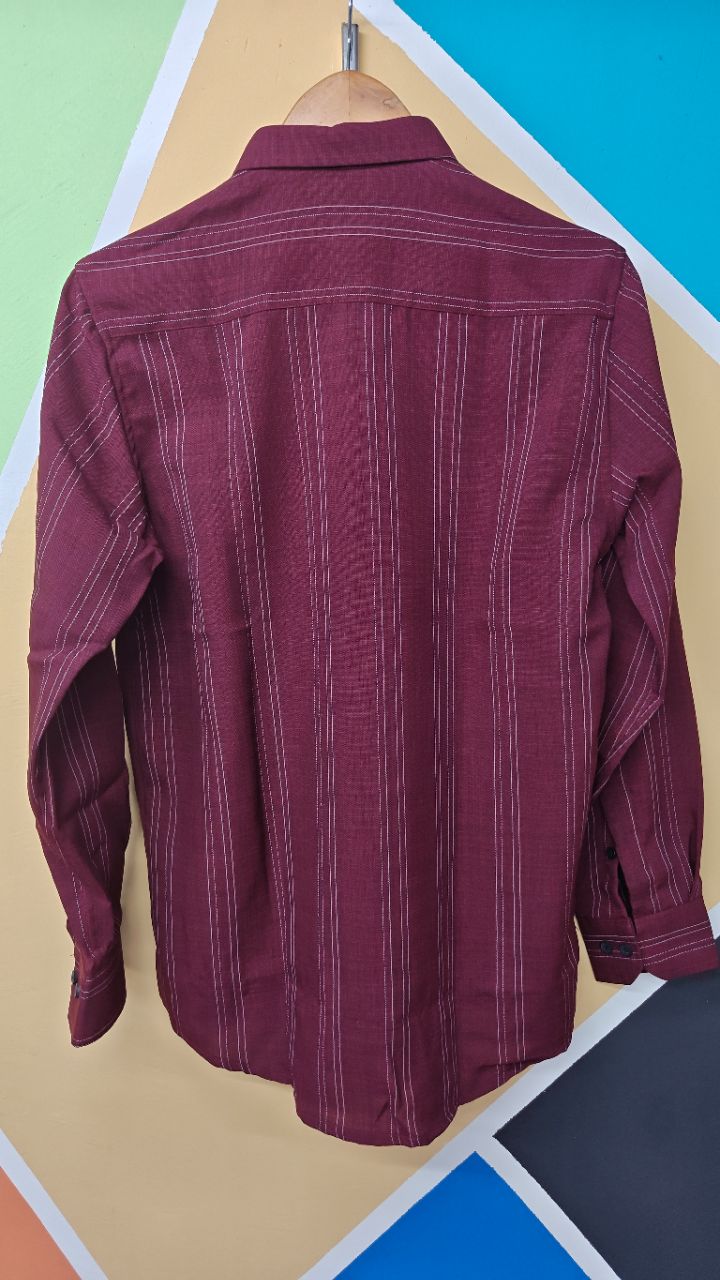 Maroon Striped Casual Shirt view 3
