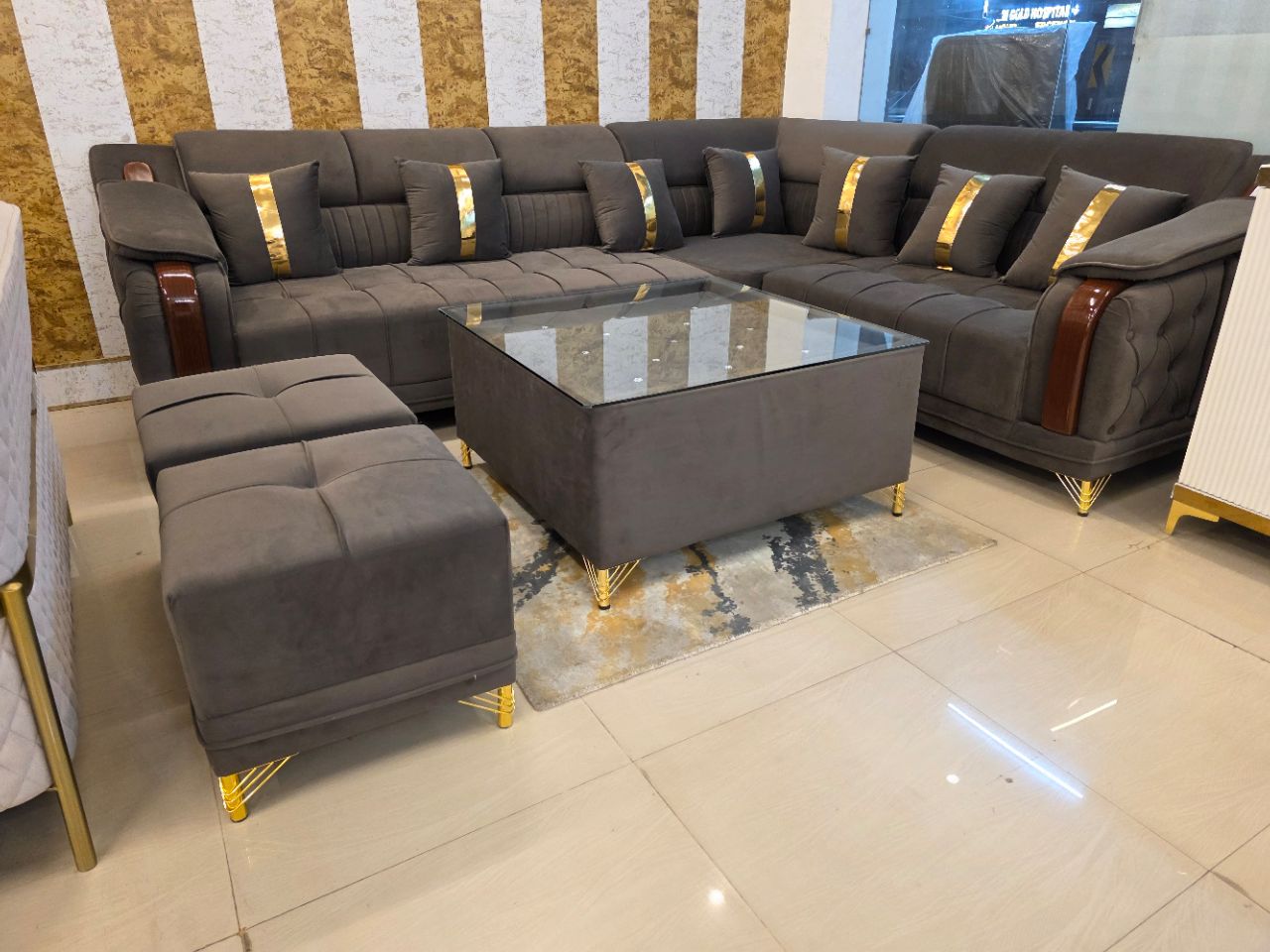 Luxe Living Tufted 7 Seater Corner Sofa Set view 2