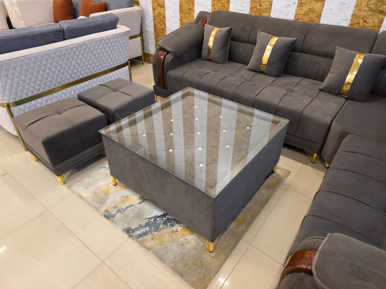 Luxe Living Tufted 7 Seater Corner Sofa Set view 3