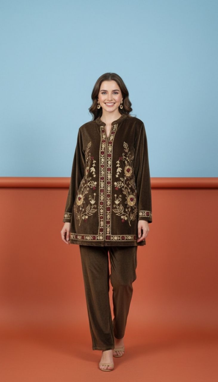 Embroidered Velvet Suit