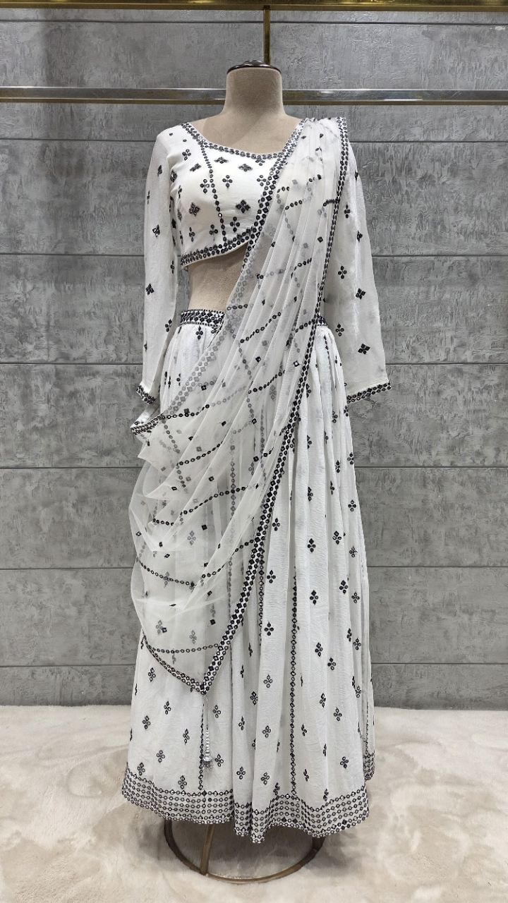 Embroidered Net Lehenga view 7