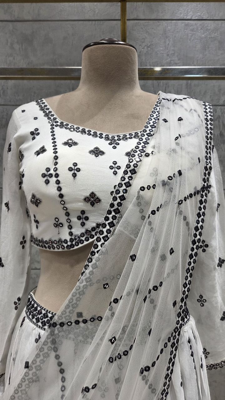 Embroidered Net Lehenga view 6