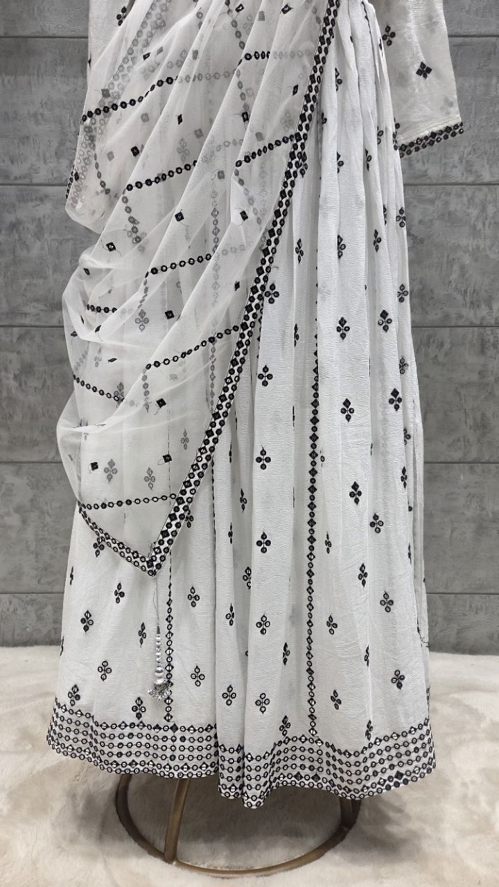Embroidered Net Lehenga view 5