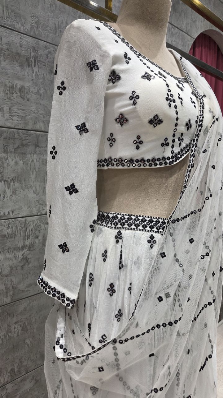 Embroidered Net Lehenga view 4