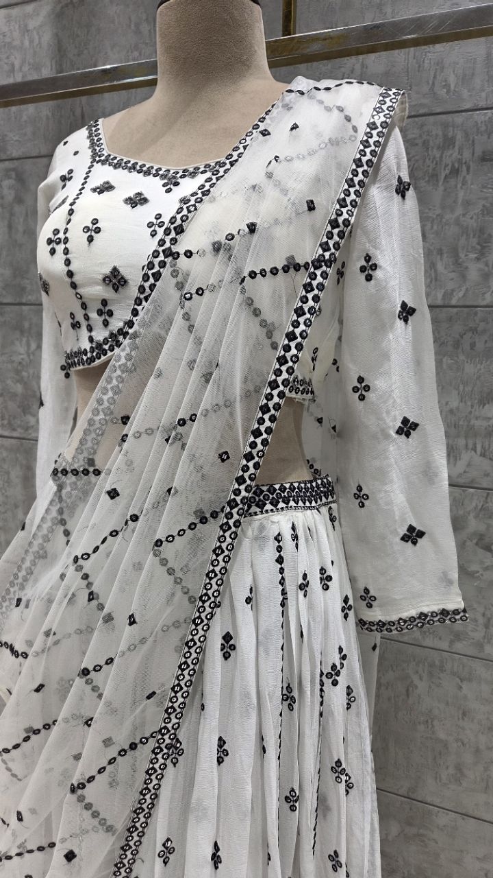Embroidered Net Lehenga view 3