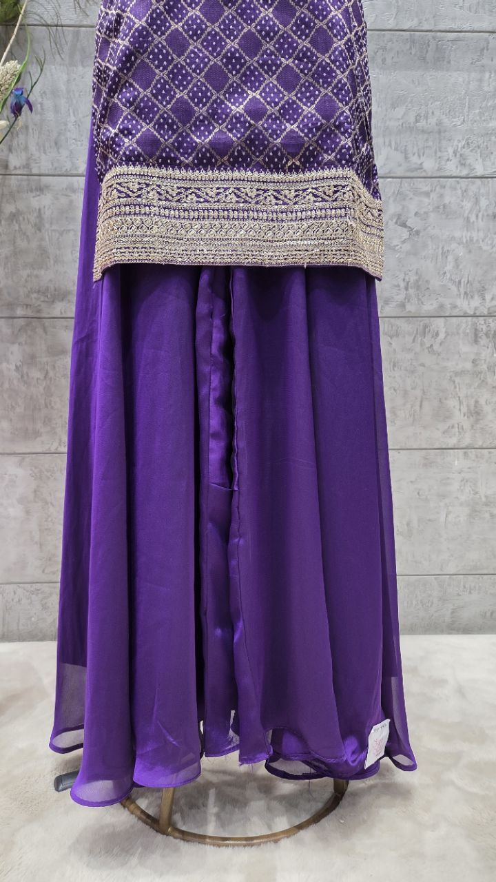 Royal Purple Embroidered Sharara Set view 4