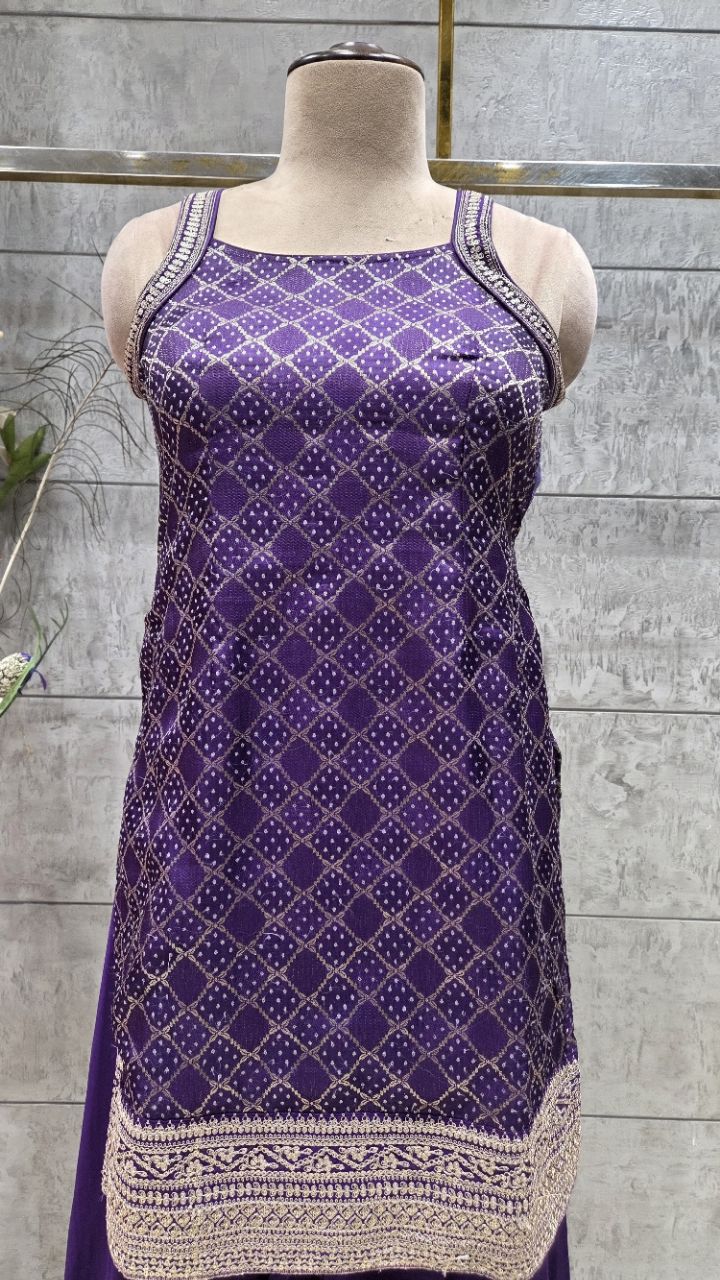 Royal Purple Embroidered Sharara Set view 3
