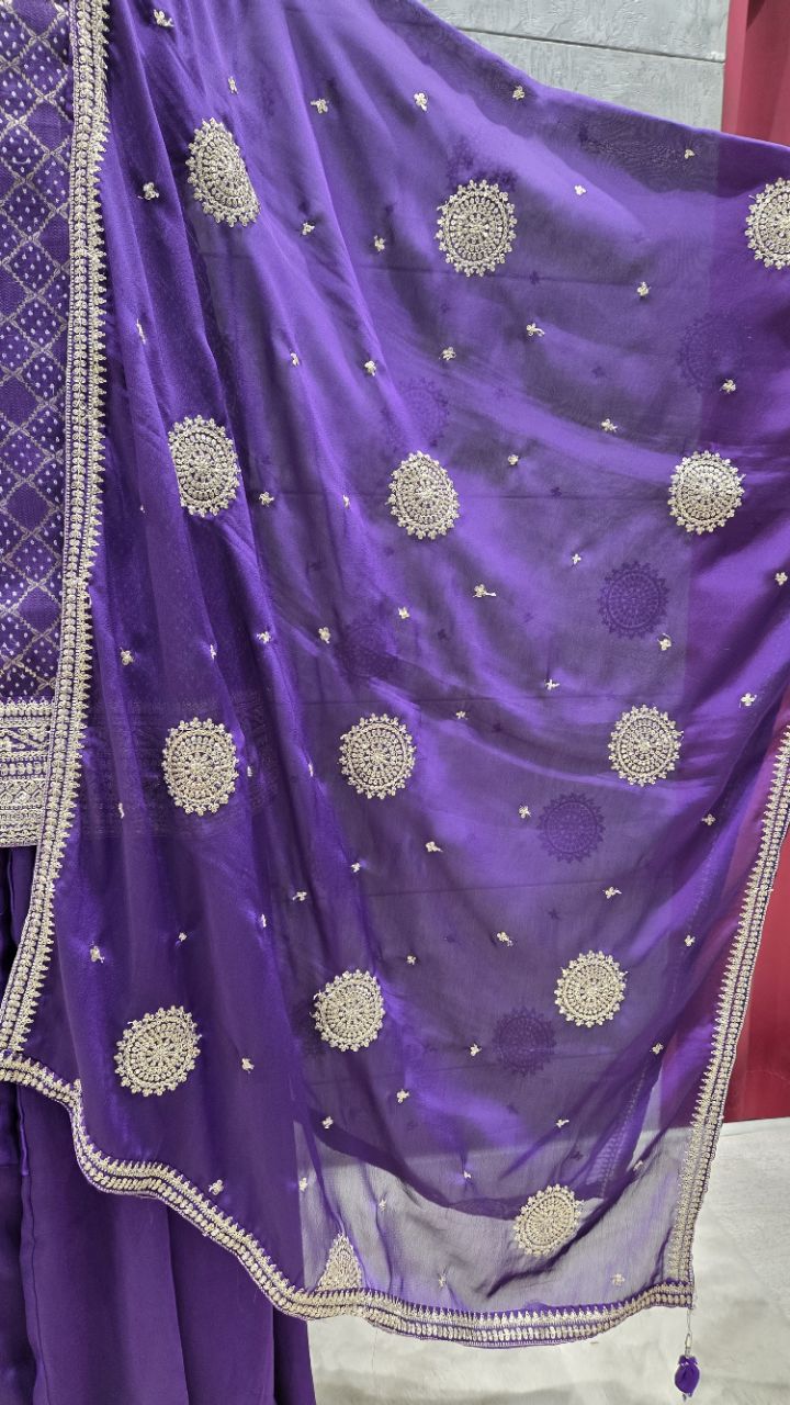 Royal Purple Embroidered Sharara Set view 2