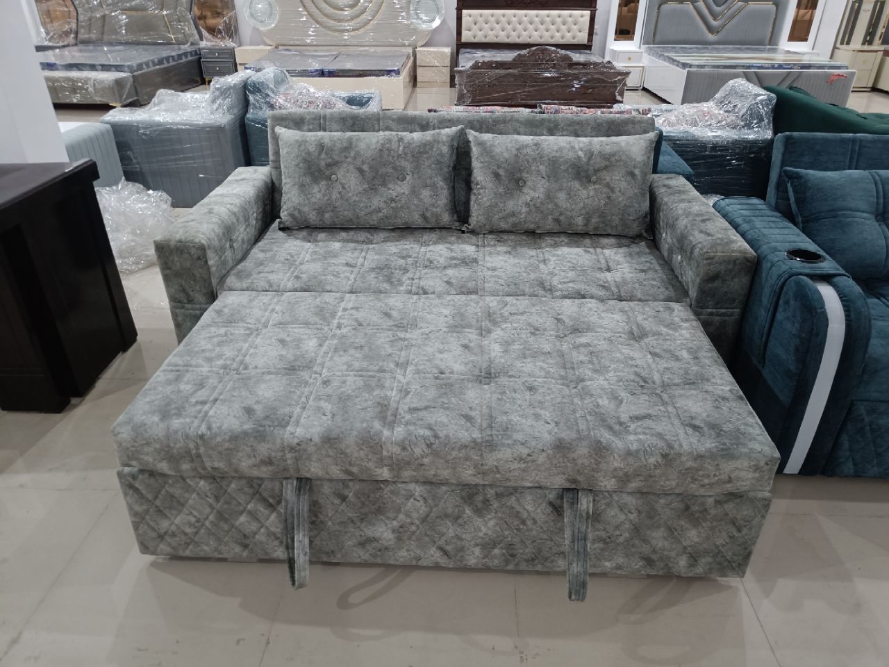 Grey Fabric Sofa Cum Bed view 2